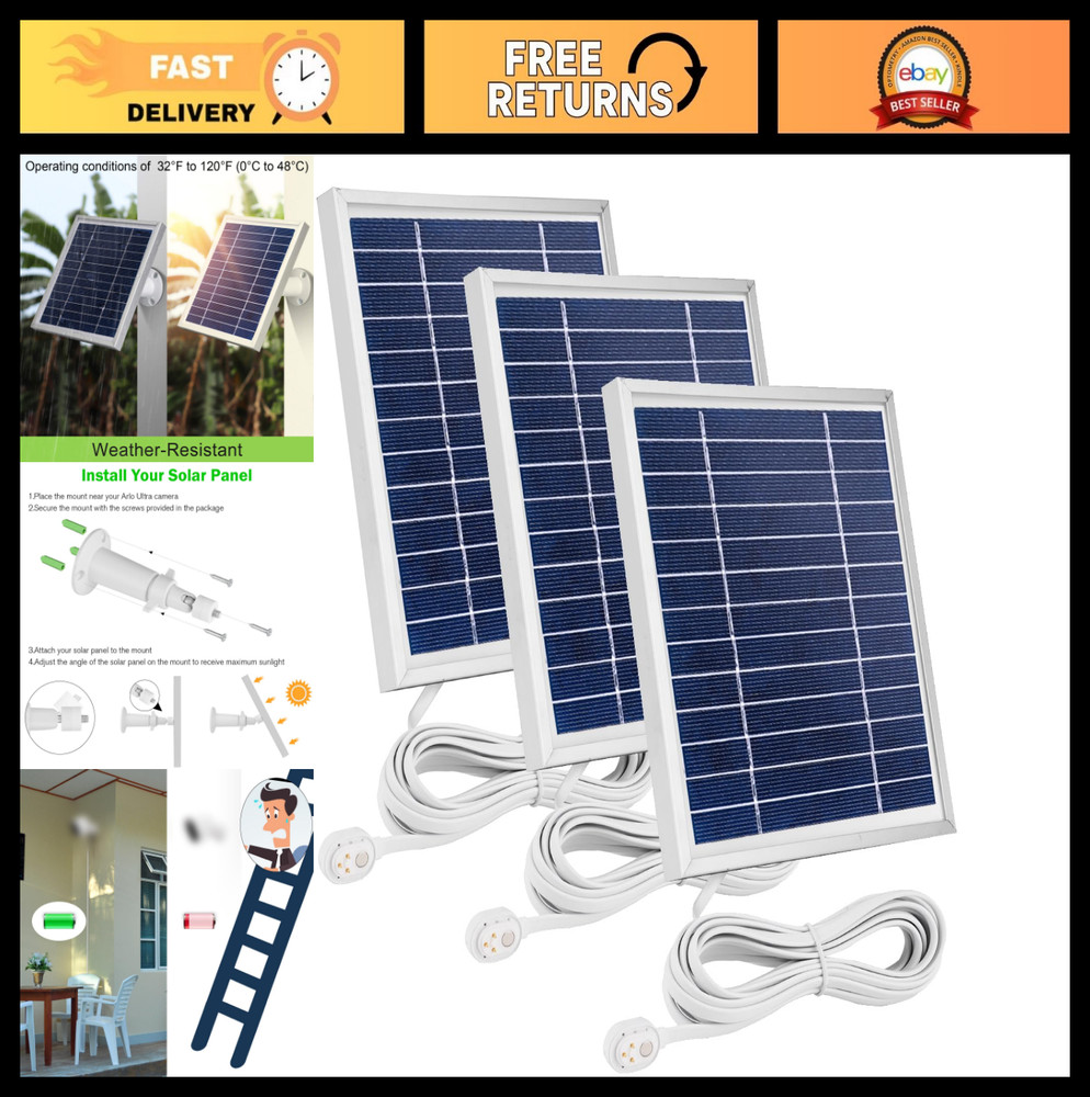3 Pack Solar Charger for Arlo Pro 5S/4/3/Ultra 2/Go 2 – 11.5ft Waterproof Cable