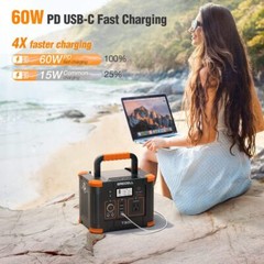 Portable Power Station 300W (Peak 600W), 288Wh Solar Generator with 60W USB-C P
