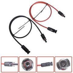 1 Pair 10 AWG 3 Feet Black + Red Solar Panel Extension Cable Wire Connector