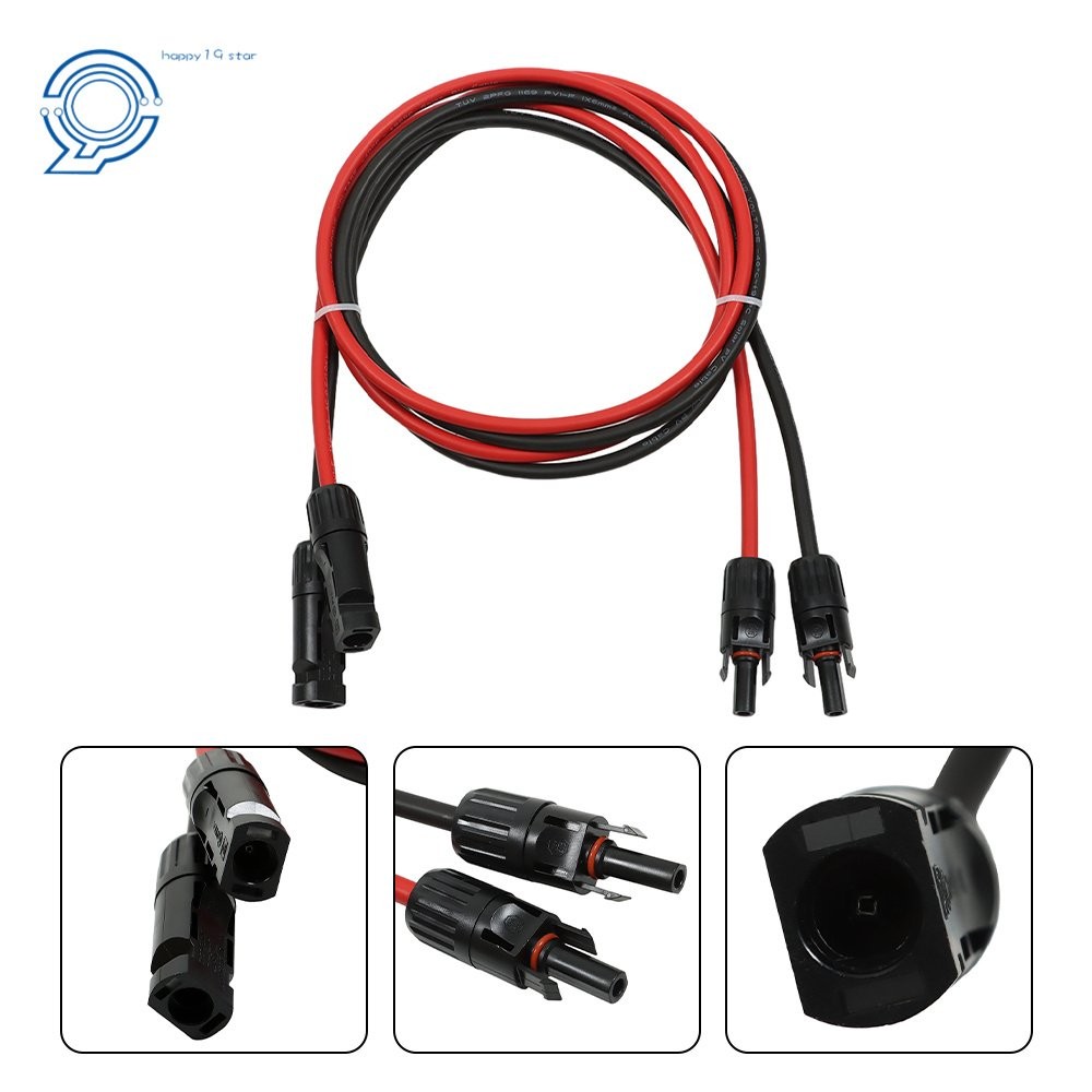 10 AWG Solar Panel Extension Cable Wire Connector 1 Pair 5ft Black + Red