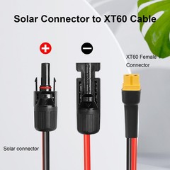 Solar Connector to XT60 Cable 2FT, 10AWG, 600V Rated | Heavy-Duty Power Transfer