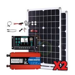 6000W Solar Kit: Inverter (12V to 110V/220V), 2pcs Solar Panels,Controller 100A