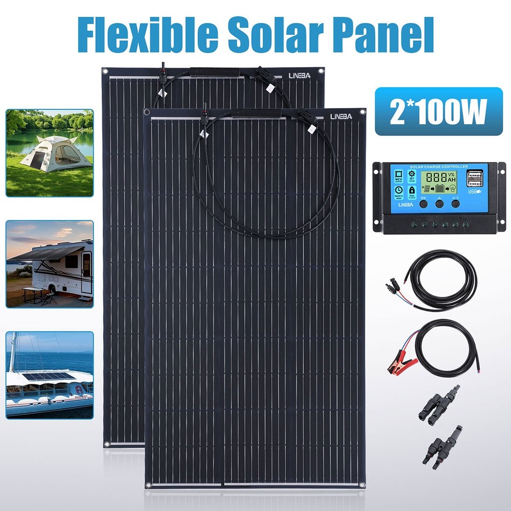 200W Flexible Solar Panel kit 12V Portable Power Camping Home RV Battery Charge