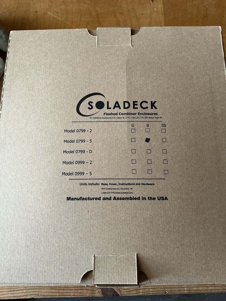 SolaDeck 0799-5B Roof Mounted PV Junction Box (1 Box) SD-0799-5B