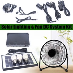Solar Power Energy Lighting System Kit Set W/ 3 LED Lights, 1*Fan, 1 Solar Panel