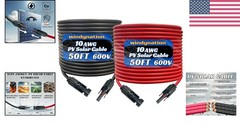 Superior Performance 10 AWG Solar Cable – 50ft Black & 50ft Red with Connectors