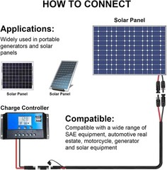 Heavy Duty 10AWG Solar Panel Connector Cable 20ft