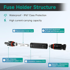 15A 1000V Solar Fuse IP67 Solar Fuse Holder Inline 2 PCS PV Panel String Fuse Ma