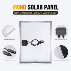 4X 100 Watt Monocrystalline Solar Panel 12V Charging Off-Grid Battery RV Home US