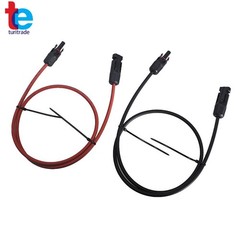 1 Pair 3 Feet Solar Panel Extension Cable Wire Connector Black + Red 10 AWG