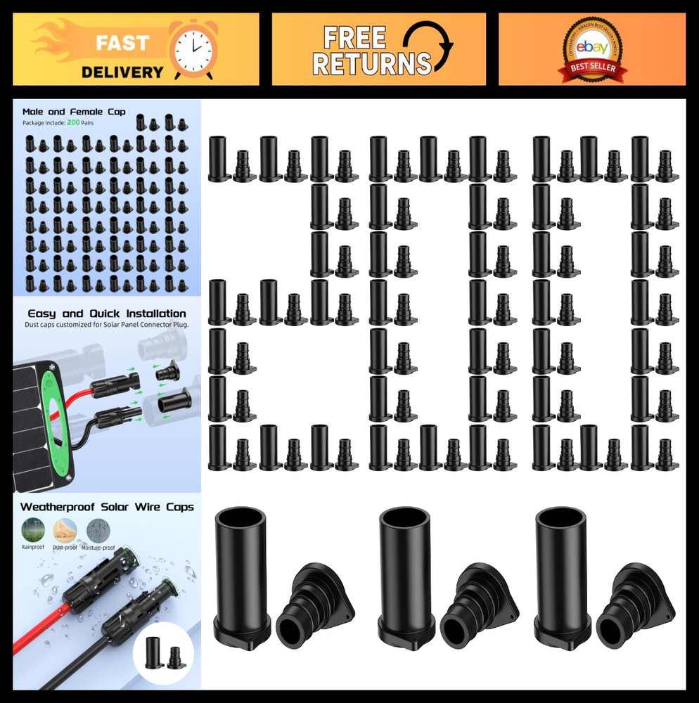 200 Pairs Solar Connector Caps – IP68 Weatherproof Dust Covers for Solar Panels