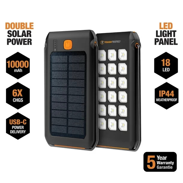 Hodo2Go’s Tough Tested Portable Power Pack, 10,000-mAh, LED Solar with Light