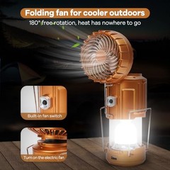 5-in-1 Solar Light and Fan (Gold) – Rechargeable Lantern with Classic – Gold