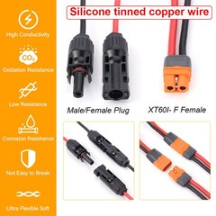 6.6ft XT60i Female to Solar Connector Solar Panel Extension Charging Cable 12AWG