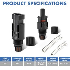16 PCS Solar Panel Connectors, Male/Female IP67 Waterproof 1000V 30A Solar Ca…