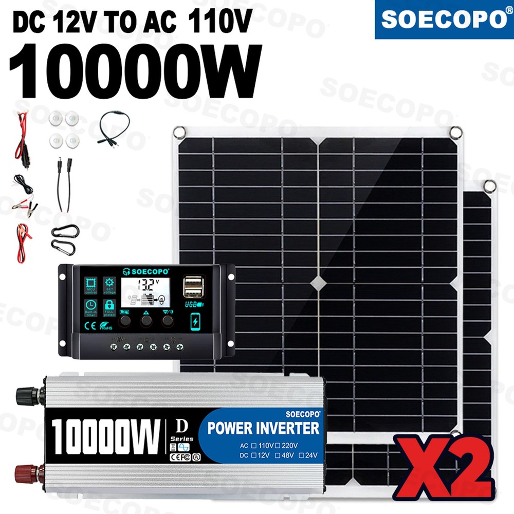 10000W High-Power Solar System Kit | 12V Input to 110V/220V Output | 2pcs Solar