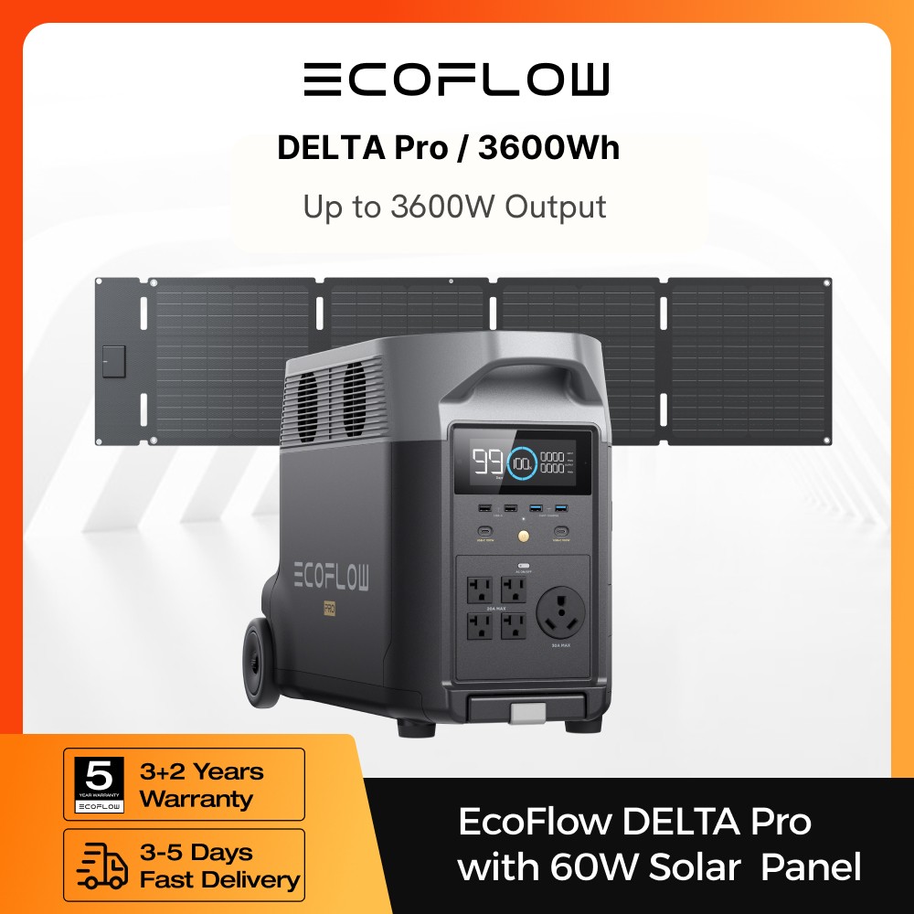 EcoFlow DELTA Pro LiFePO4 Power Station 4500W Max 3600Wh With 45W Solar Panel