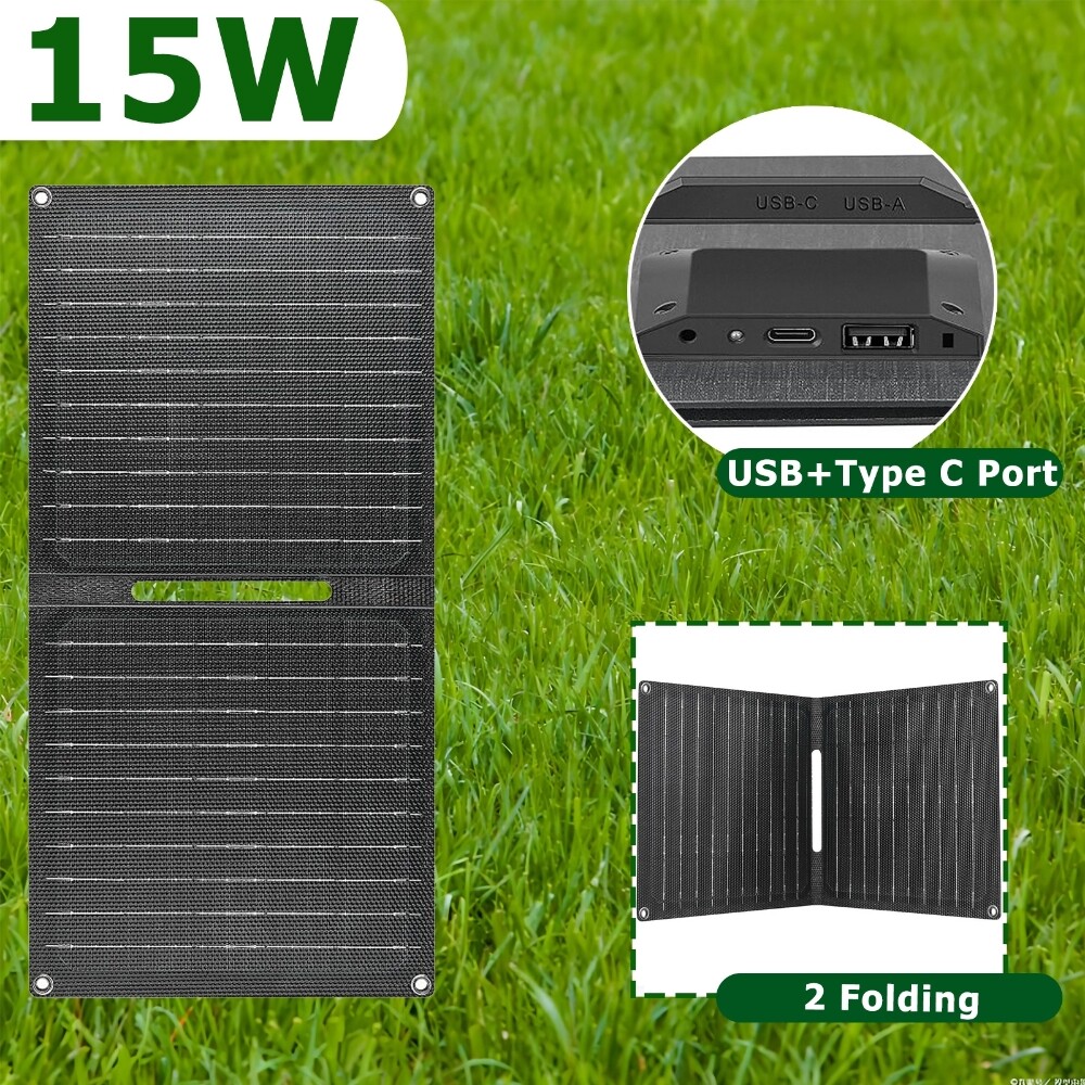 ETFE Folding Mono Solar Panel Kit 15W 5V Camping Battery USB Charger Solar Mat