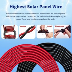 SJZ Sun Run Solar Extension Cable 10Awg 50 Ft Pv Wire Black Red