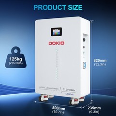 Dokio 16.08kWh 51.2V 314Ah LiFePO4 Battery Floor Mount Solar Backup Power UPS