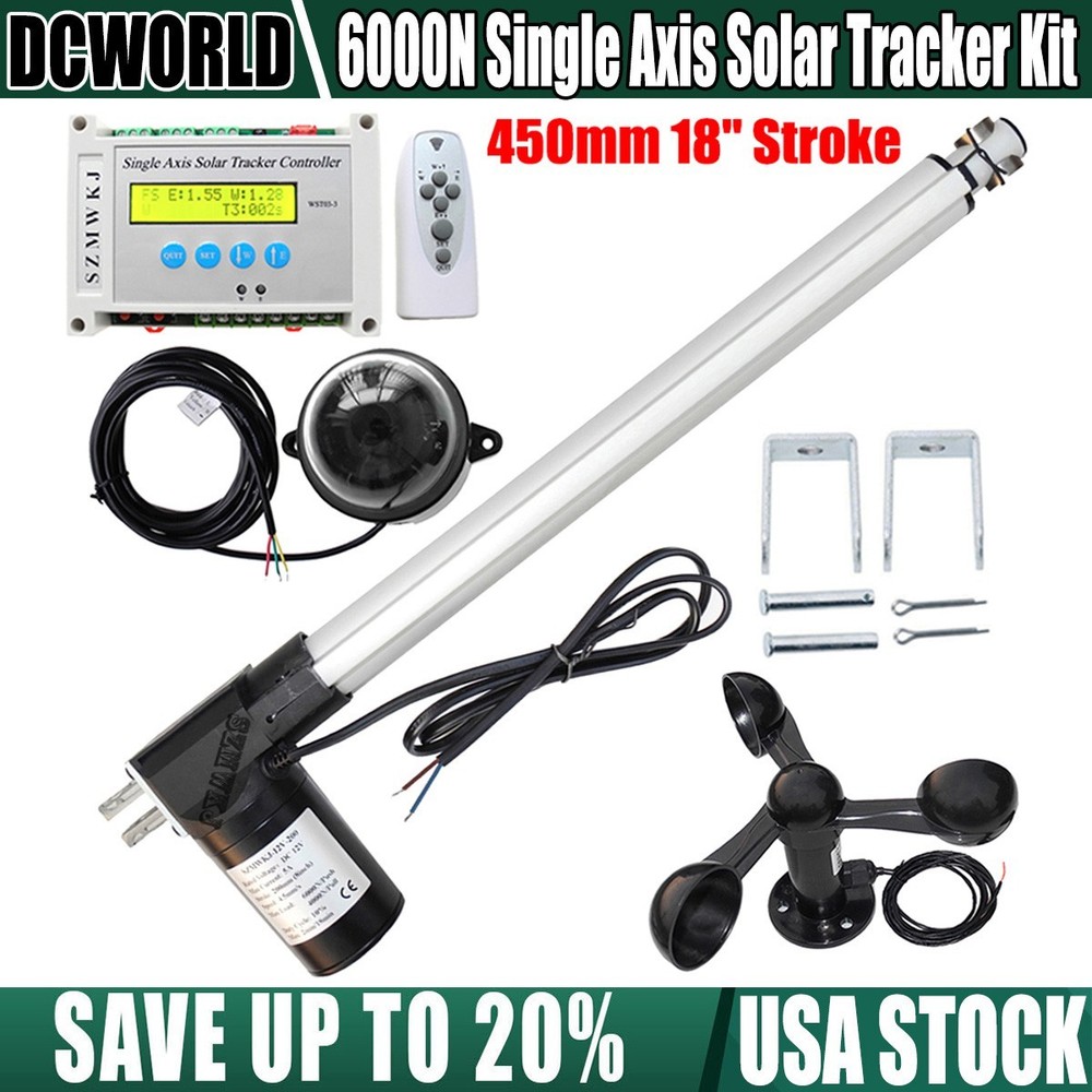 6000N 18″ Linear Actuator Anemometer Controller DIY Single Axis Solar Sun Track