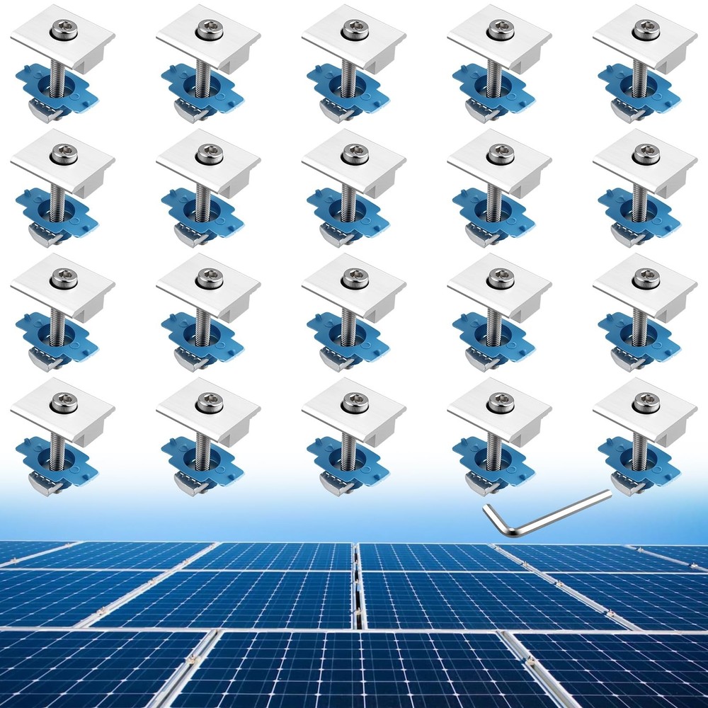 Anbte 20pcs Solar Panels Mid Clamps for Unistrut, 30mm/35mm, Silver