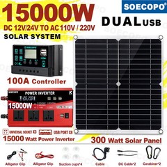 SOECOPO 15000W Complete Solar Power Kit | 300W Panel + Controller + Inverter