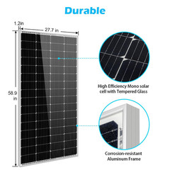 200 Watt Solar Panel, Monocrystalline Solar Panels for 12V/24V/48V System, High