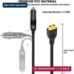 10-Foot Portable 12V XT60 Car Charger, for Bluetti EB55, Anker 757/767, Ecoflow
