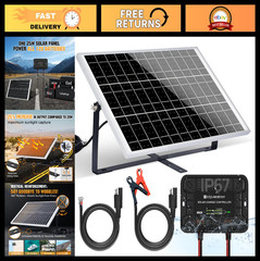 25W 12V Solar Panel Kit – Battery Charger Trickle Maintainer, Adjustable Mount,