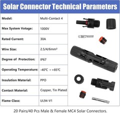 40PCS 20Pairs Solar Panel Connectors, Male/Female Multi-Contact 4 Solar Conne…