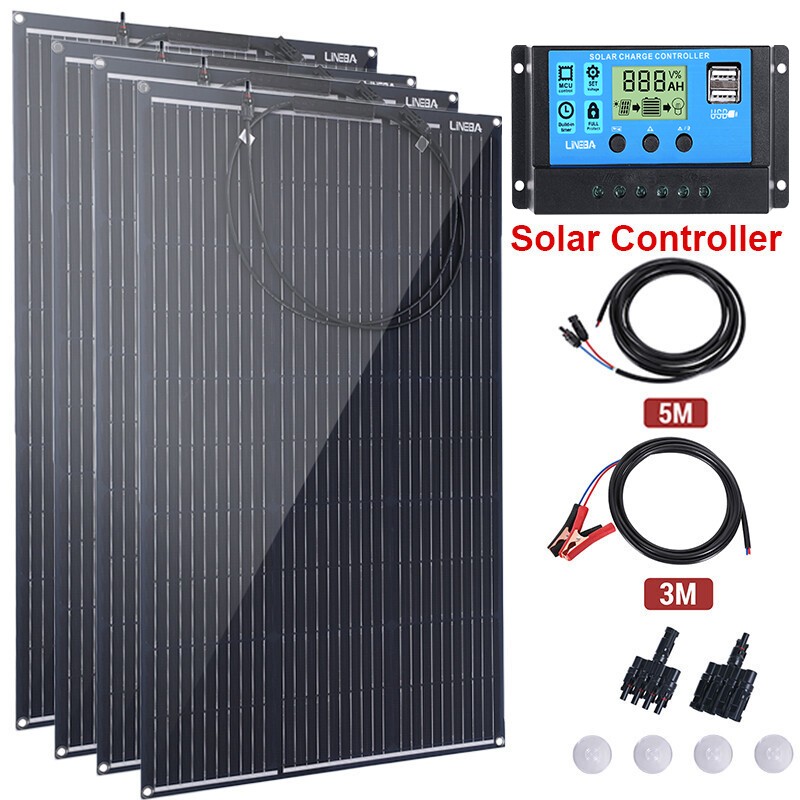100W 200W 400W Solar Panel Mono Kit 12/24V Charging Camping Home RV Off-Grid