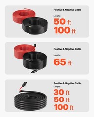 50ft Black & 50ft Red 10 AWG Solar Panel Extension Cable Kit, Tinned Copper Wire