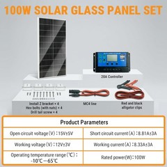 100W 12V Monocrystalline Solar Panel Kit w/ 20A PWM Charge Controller, Z Brac…