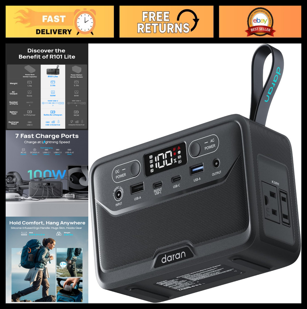Portable Power Station 89.6Wh, 200W Surge, AC Outlet, USB-C Fast Charging, Solar