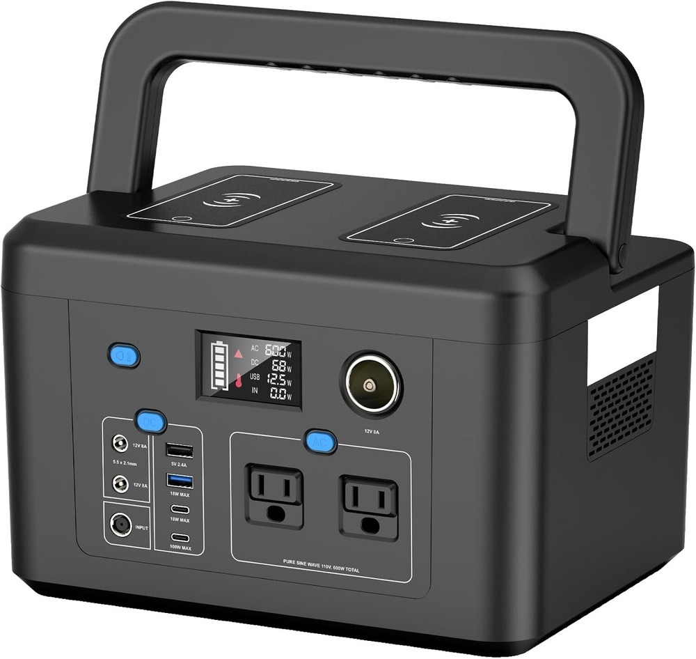 Powkey 600W 296Wh Portable Power Station, 2 Pure Sine Wave Outlets
