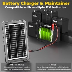 SUNAPEX 12V Solar Trickle Charger – Waterproof 10W Solar Battery Maintainer f…