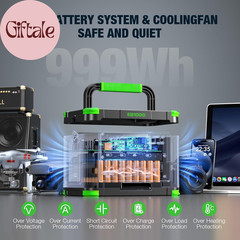 999Wh Solar Generator 1000W (Peak 2000W), Portable Power Station with Pure Sine