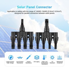Branch Solar T Connector 4-Way IP67 Waterproof For 14-10AWG Panels V3