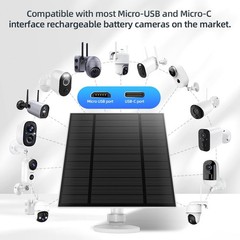 5W Solar Panel for Security Camera, Solar Panel with Micro USB & USB-C Port f…