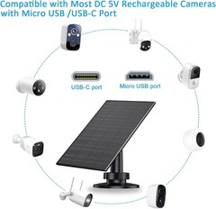 Solar Panel for Security Camera, 2 Pack 2W Solar Charger with Micro USB & USB-C
