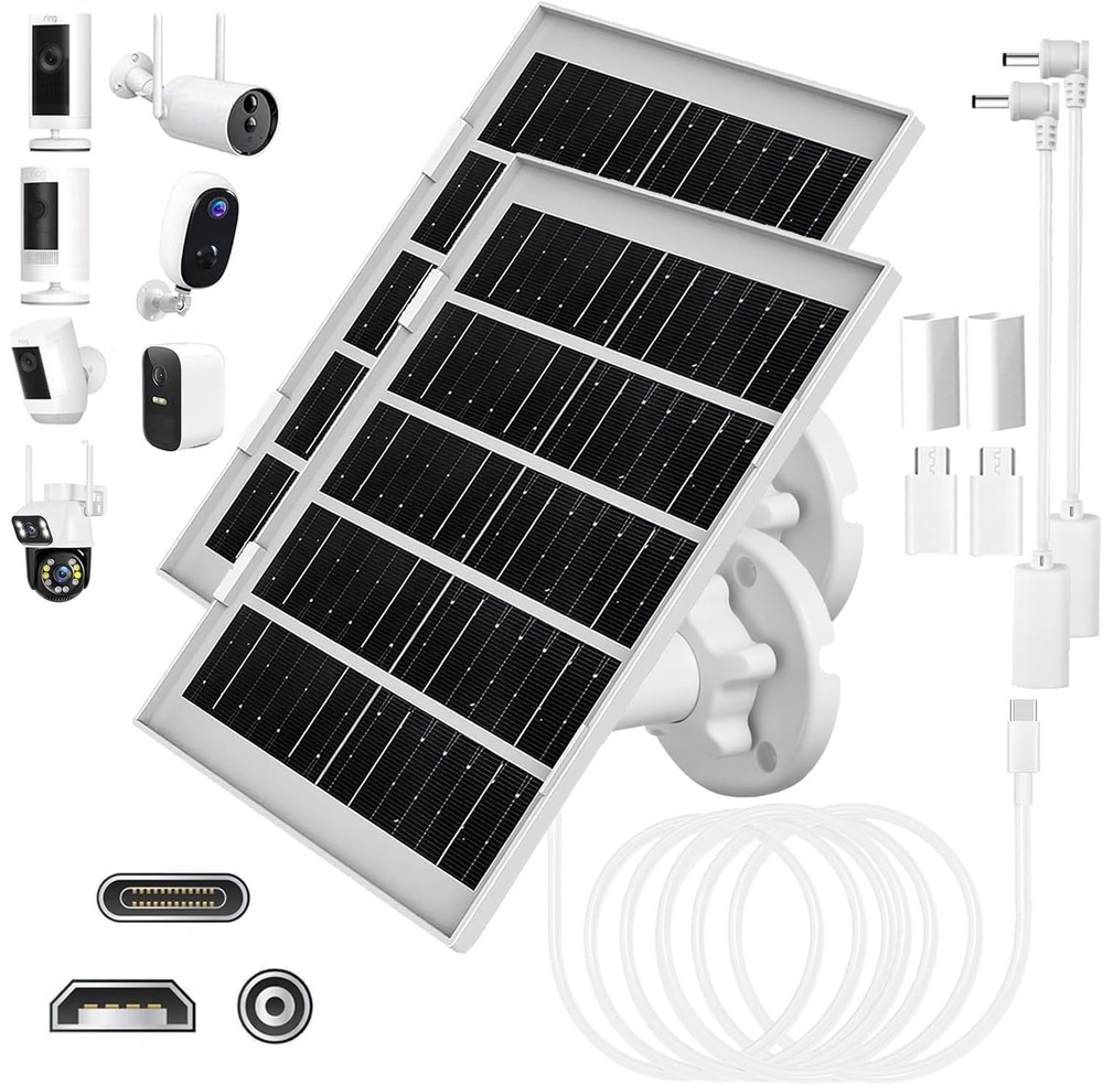 8W Solar Panel Charger for Outdoor Cameras, with Micro USB/USB-C and DC (35 x…