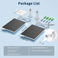 9W Solar Panel 2-Pack – Waterproof Charger for Outdoor Devices, 10FT Cable