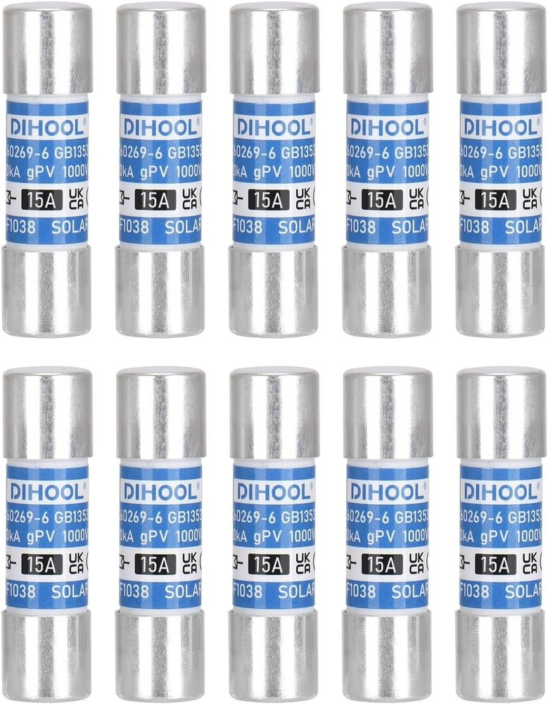 15 Amp Solar Fuse Without in-Line Fuse Holder for Solar Connector, 10pcs 10x38mm