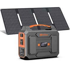 Portable Power Station with 40W Solar Panel, 100W Solar Powered Black Gray