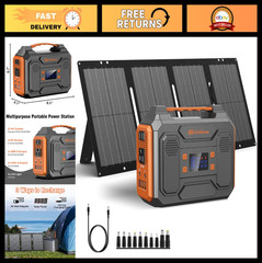 300W Portable Solar Generator & 60W Foldable Solar Panel, 280Wh Power Station fo