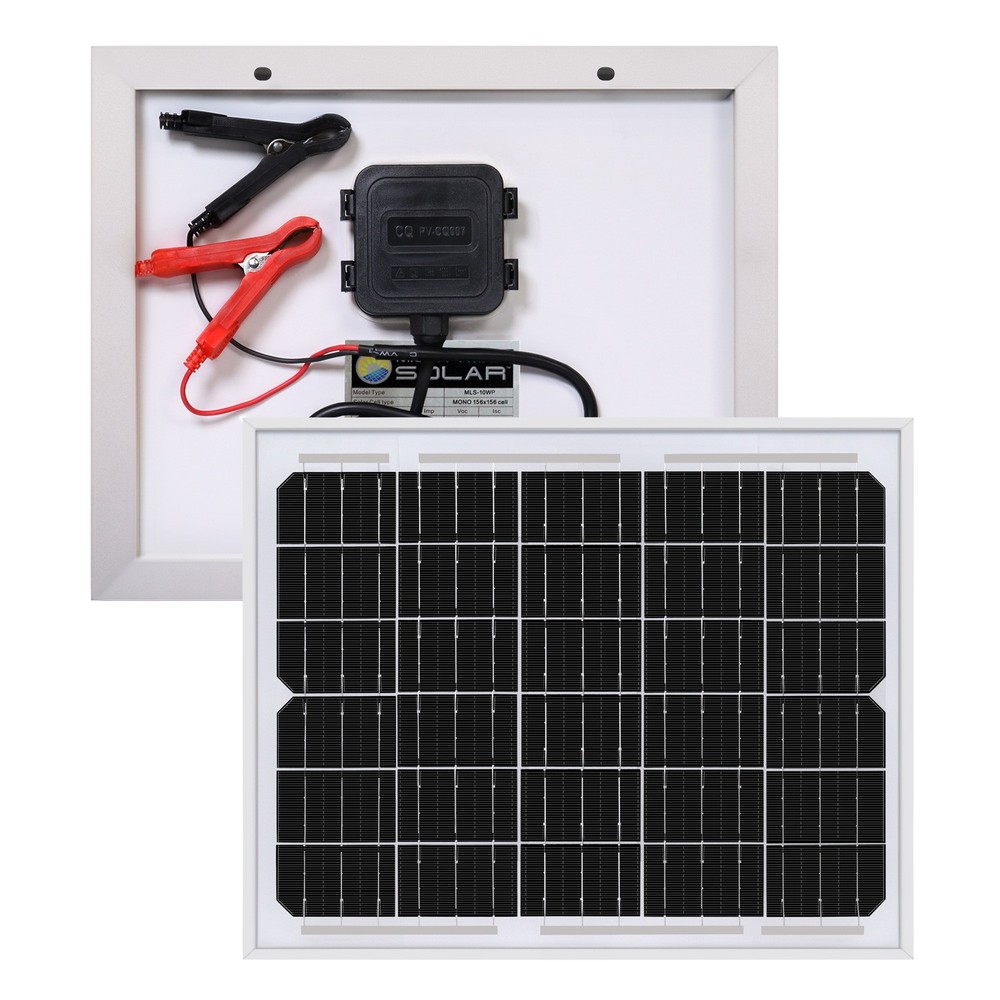 Mighty Max 10W 12V High Efficiency Mono Solar Panel for Motorcycles, Lawn Mowers