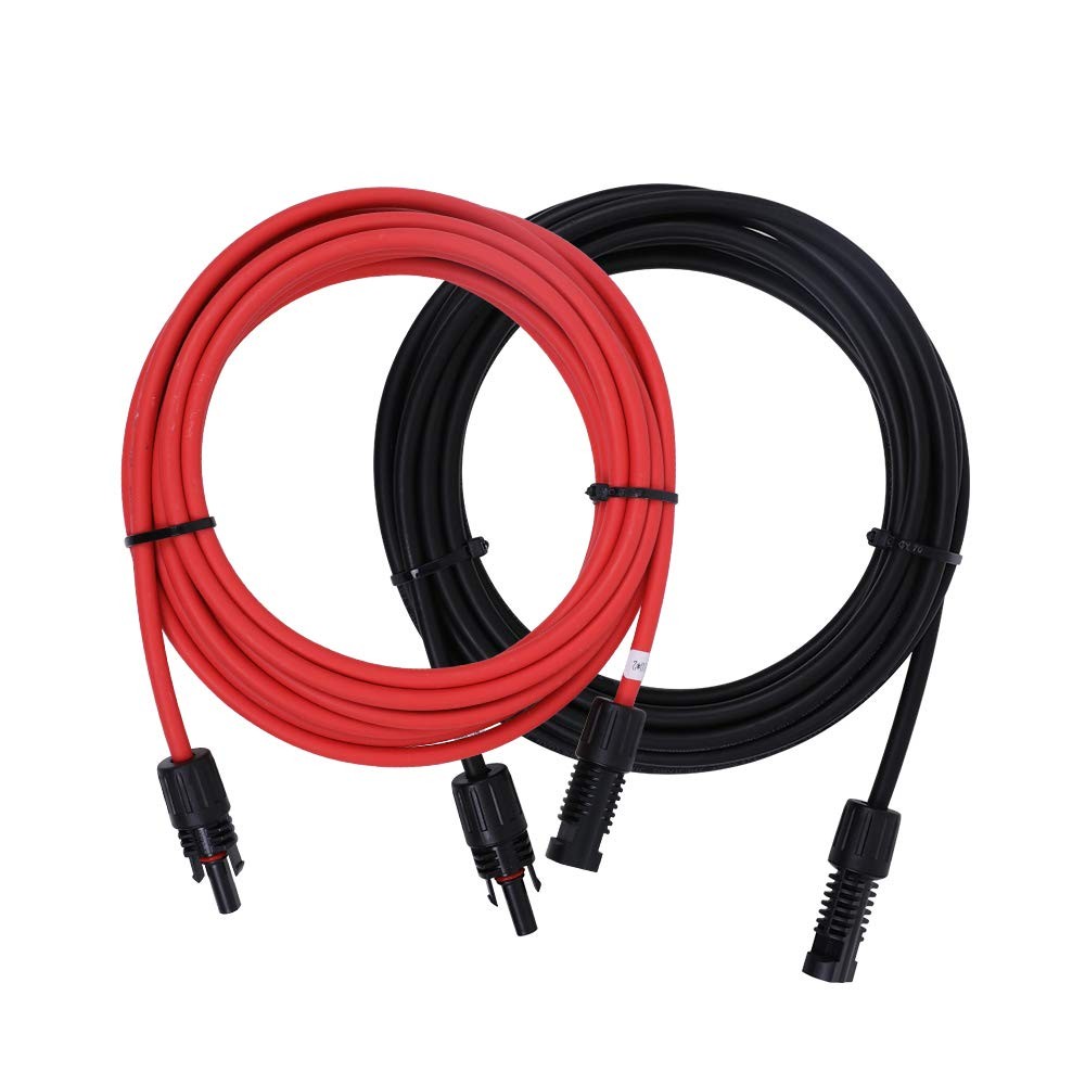 Renogy 20FT 10AWG Solar Extension Cables M&F Connector Black&Red 1 Pair