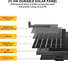 Chicken Coop Door Solar Panel, 2W 5V Solar Panel Battery Powered with Controller