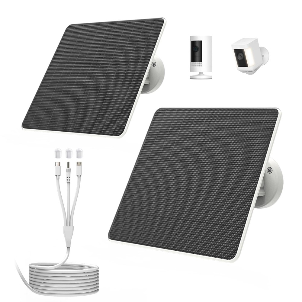 FlexSolar 2 Pack 6W Solar Panel for Security Camera Outdoor, 5V USB Solar Cha…